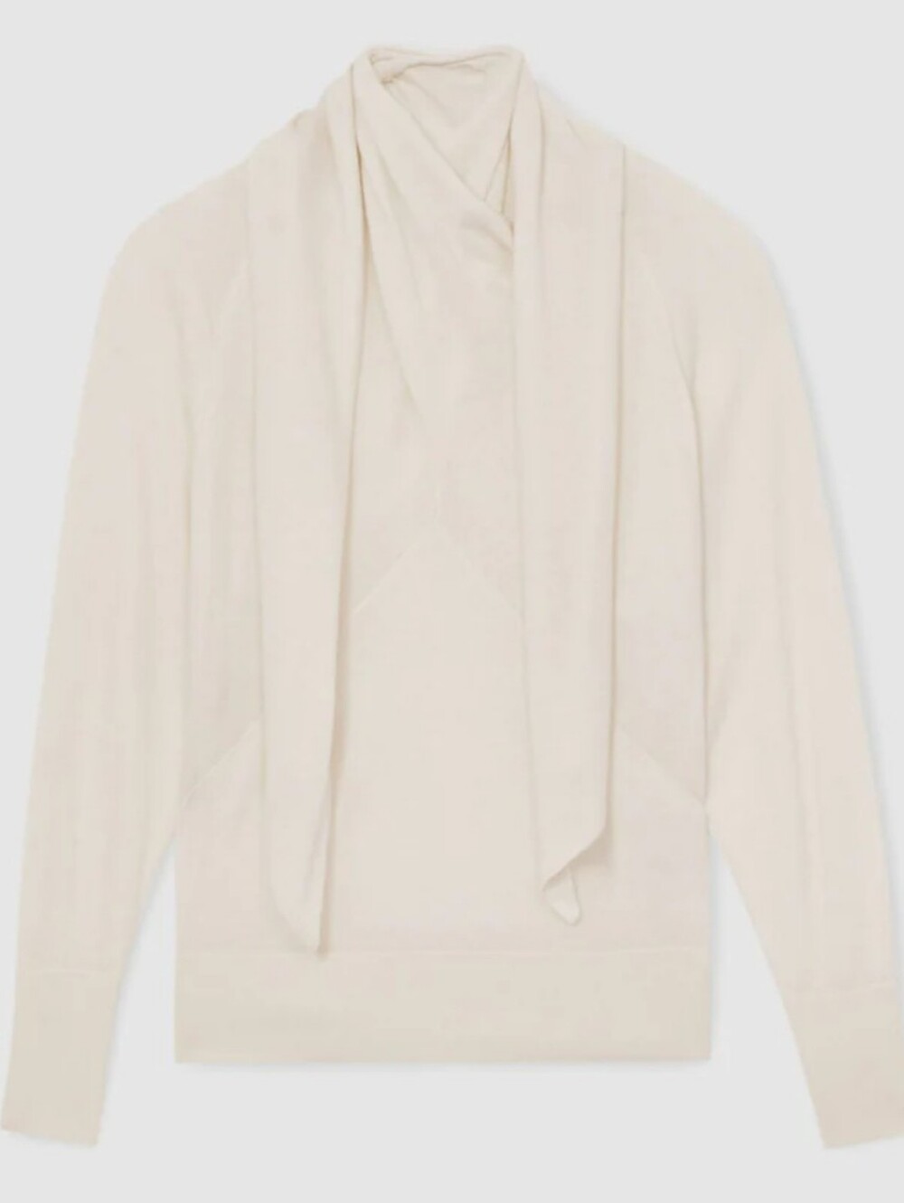 Reiss Alexis Wool Scarf-Tie Draped Sweater in Cream